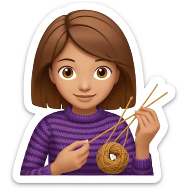  Woman with brown bobbed  hair and highlights light brown eyes no glasses tangked yarn  Knitting emoji sticker
