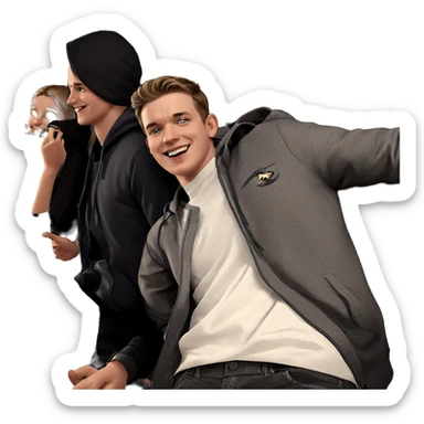 smiling girl with two boys sticker