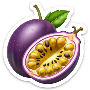 passion fruit, purple outer skin with yellow juicy flesh and black seeds sticker