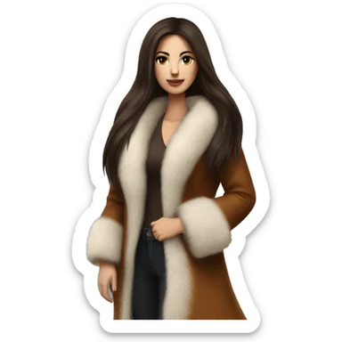 Beautiful Woman Realistic long hair brunette Mob wife big brown fox fur coat  sticker