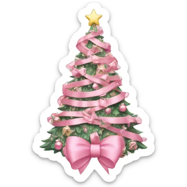 pastel pink decorated christmas tree with a pink bow and ribbons  sticker