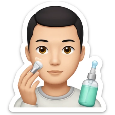 chinese man with buzz cut (black hair) doing skincare sticker