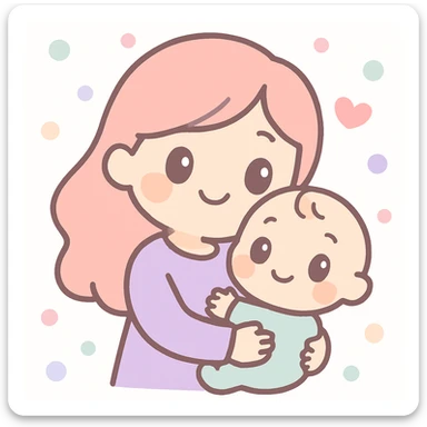 mother and baby smiling, cute cartoon style, adorable and heartwarming sticker