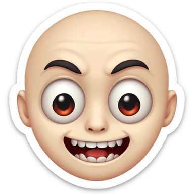 scary cute man emoji, big eyes, fangs, playful expression sticker