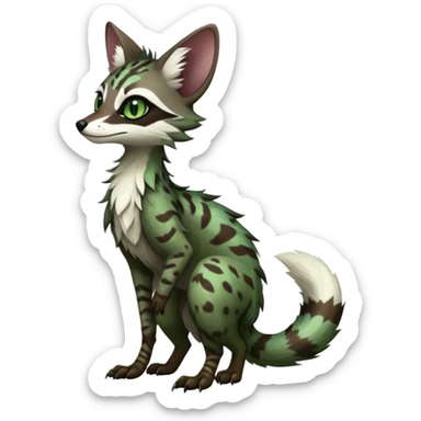 Feral Rare Fantasy dark tropical Vernid-Sergal-Genet-Trico-species by LiLaiRa, random markings, tufted tail, tufted ears, full body sticker