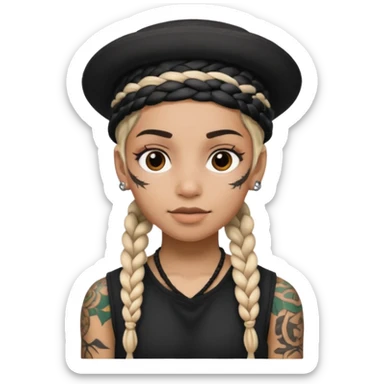 braided and tattoedbraided with lots lots lots of face tattooes and a hat sticker