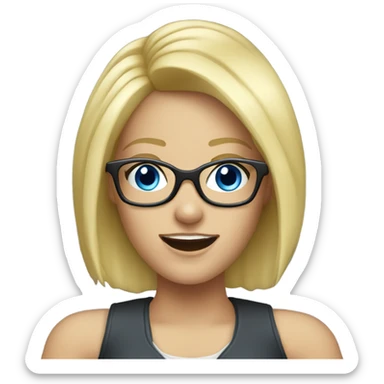 Female dj with blue eyes blonde hair wearing glasses and arms in the air sticker