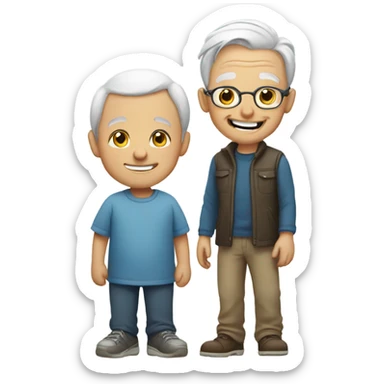 smiling boys with old man sticker