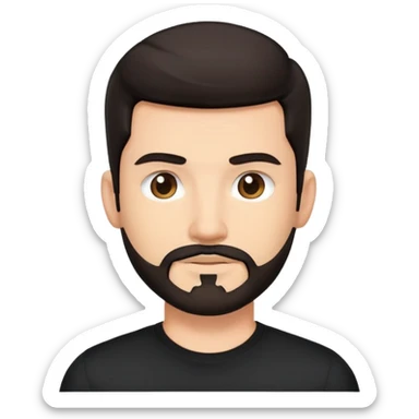 dark haired tech bro with black shirt and facial hair sticker