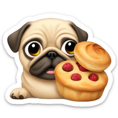 Cartoon apricot pug with pastries sticker
