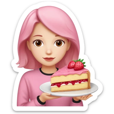 woman holding pink Crepe gooey strawberry SPAM  jam cake sticker