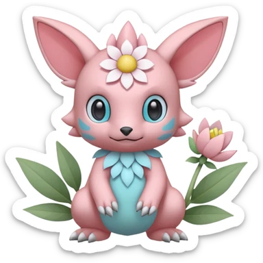 Cute Romantic Floral Digimon-Pokémon-Fakémon-hybrid-fusion, full body sticker