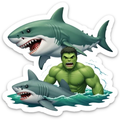 Hulk being eaten by a great white shark sticker