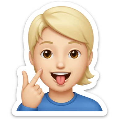 A smiling face with open mouth and taking is finger inside mouth sticker