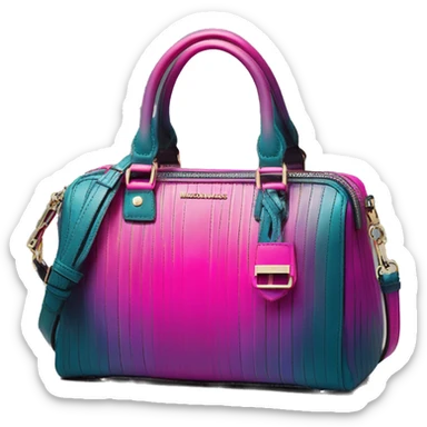 Realistic isolated neon magenta and dark teal blue ombre pinstripe Michael Kors satchel handbag purse.  sticker