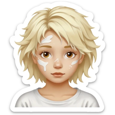 Girl with white paint on face with blnd messy air sticker