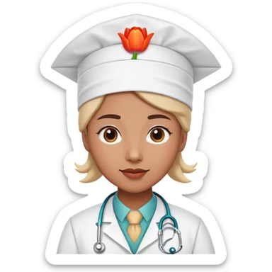 A educational consultant character that his face and body is beautiful and playful tulip and wears doctor's dress sticker