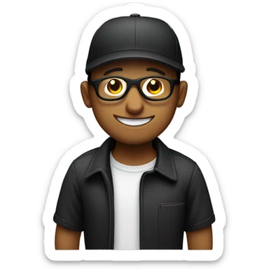 smily face man wear black cap and glasses sticker