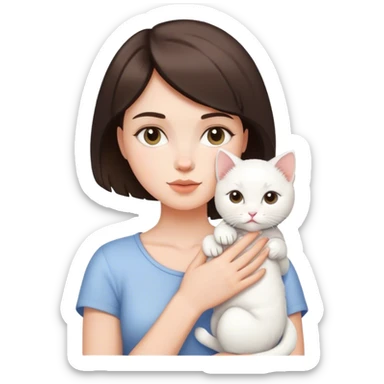 White kitty sleeping on brunette white girl short hair  sticker