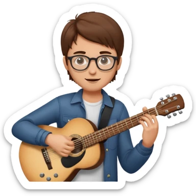 Guy with brown hair playing guitar with glasses sticker