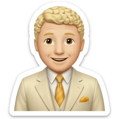 Curly Howard from the Three Stooges with blonde hair, ivory suit sticker