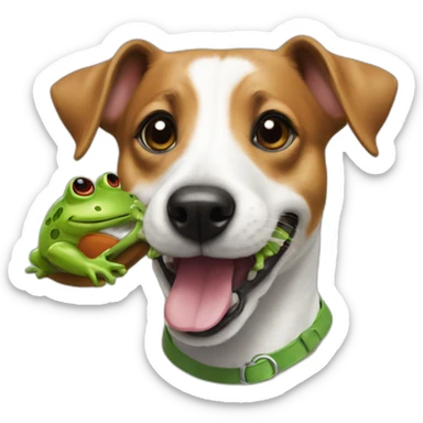 A large jack russel with toy frog in mouth sticker
