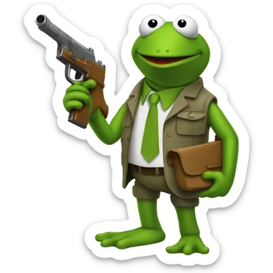 kermit the frog holding a water pistol  sticker
