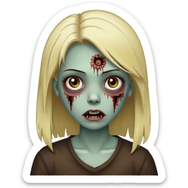 faça uma menian zumbi com o cabelo liso castanho escuro com algumas mechas loiras sticker