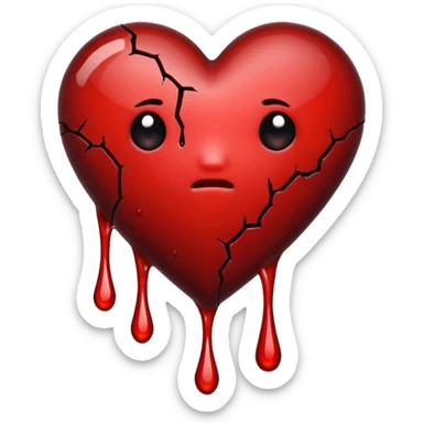 BROKEN BLACK HEART, LITTLE DARK RED BLOOD, DRIPS FROM THE BROKEN CRACK. sticker