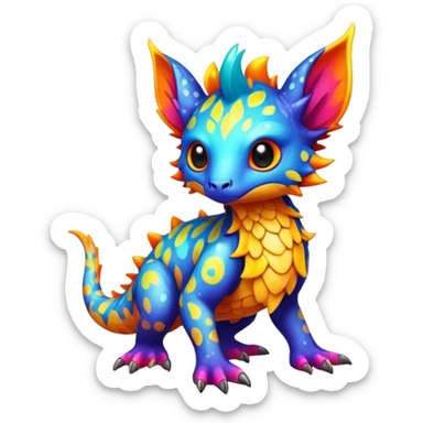 a colorful edgy cute vernid-fionbri-creature with splash patterns full body  sticker
