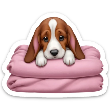 A baby basset hound sleeping on a baby pink blanket  sticker