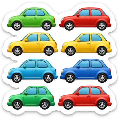 group of cars, round emoji shape sticker