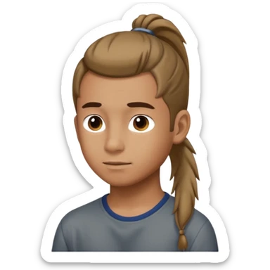 boy with ponytail, 3/4 view sticker