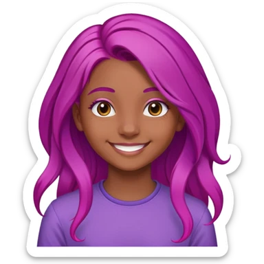 Con gái, 15 tuổi, cười mỉm, da nâu, tóc tím hồng sáng dài ngang lưng sticker