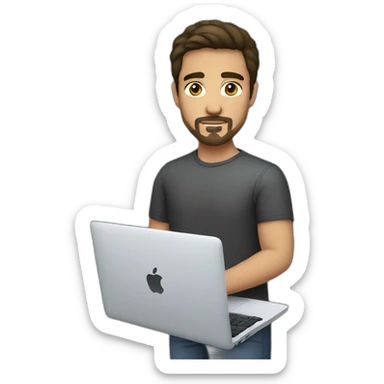 Young Brunette Man with goatee and no fringe using macbook sticker