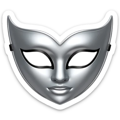 A sleek masquerade mask emoji made of polished silver chrome, smooth sensual curves, reflective metallic surface, mysterious sexy luxury vibe, minimal iOS emoji style, centered, clean white background sticker