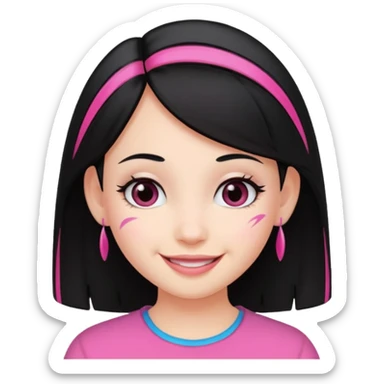 girl with black hair and pink streak by ear sticker