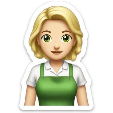 dirty blonde girl with dark green eyes home cooker dress like cooking mama sticker