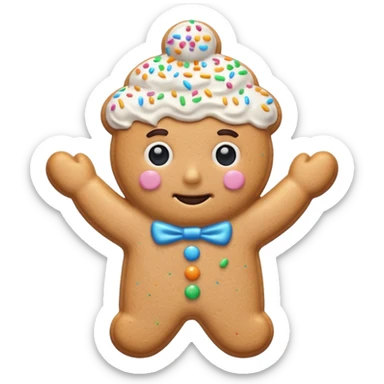 {
    "type": "object",
    "look": "frosted cookie man, colorful sprinkles, glossy icing top, front view",
    "description": "a sweet cookie man covered with frosting and rainbow sprinkles"
  } sticker