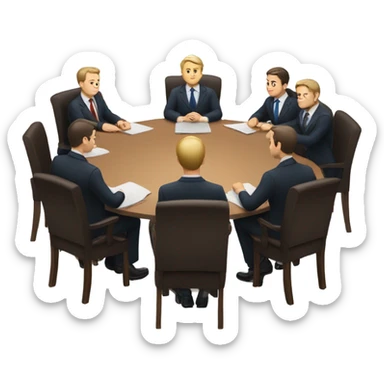 6 Caucasian men in suits sitting at a round table sticker