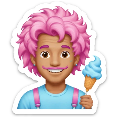 happy colorful puffy haired man made out of cotton candy with braces and tattoos and just face not holding anything sticker
