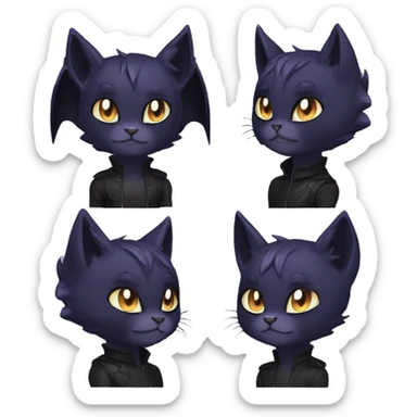 Anthro Dark Beautiful Shiny Edgy Cool Shy Grumpy FurSona Feline-Bat-Fakemon Long Emo Hai-bangs  Vtuber Model sticker