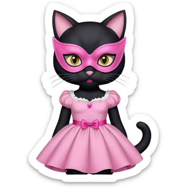 a black cat with pink mask and dress, half upon
 sticker