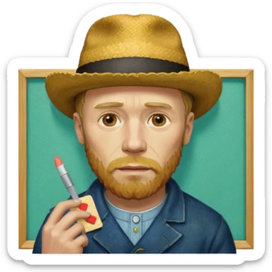 van gogh paints on a canvas. On his right he has a band-aid sticker