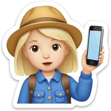 toddler girl tourist takes pictures with her cell phone sticker