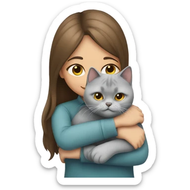 Girl hugging a british shorthair cat sticker