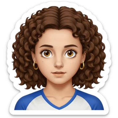 very beautiful italian girl, dark brown eyes, looking like Emma Watson, with curly and big volume very bright brown hair, and a golden piercing ring in nose on left side, doing sports

 sticker
