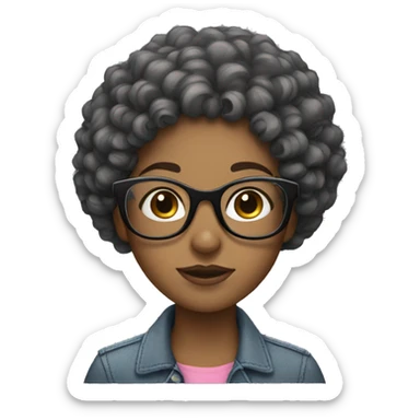 Girl with curly dark brown hair with glasses and lashes  sticker