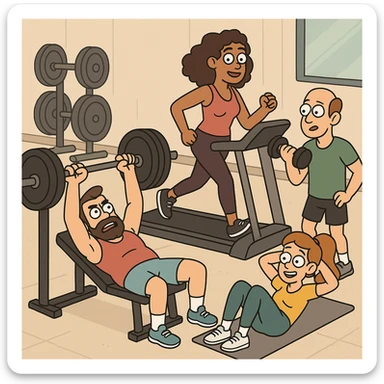 gym, fitness, cartoon style sticker