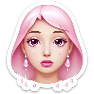 One pink glossy lip floating with white tear drops sticker